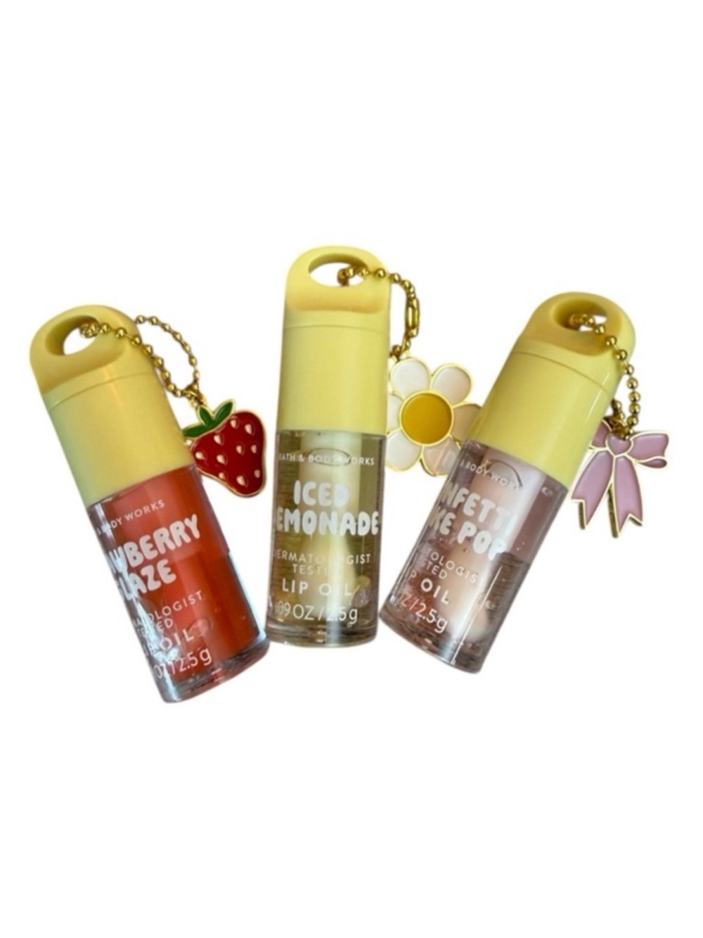 NEW!! 3X Bath & Body Works Lip Oil Collection Set Bundle with Charms - Picture 2 of 11